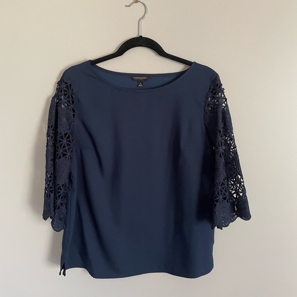 Banana Republic navy blue shirt with lace sleeves size M